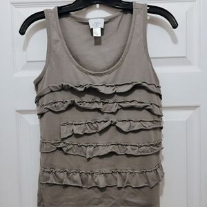 Ann Taylor Loft Gray Ruffle Front Tank Top MP